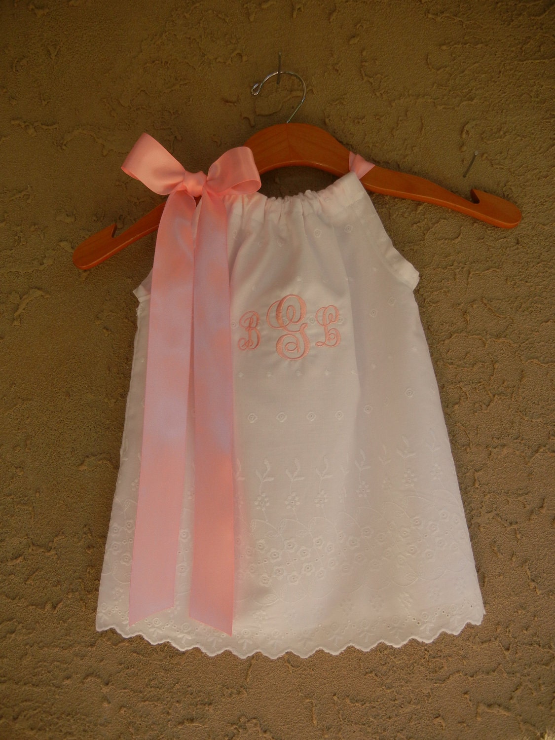 Monogrammed White Eyelet Pillowcase Dress - sizes 6m - 5T - PERFECT FOR FLOWERGIRLS, Beach Pictures, and Baptisms