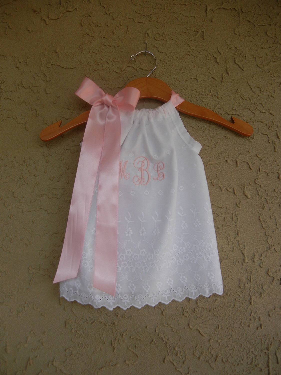 Monogrammed White Eyelet Pillowcase Dress - sizes 6m - 5T - PERFECT FOR FLOWERGIRLS, Beach Pictures, and Baptisms