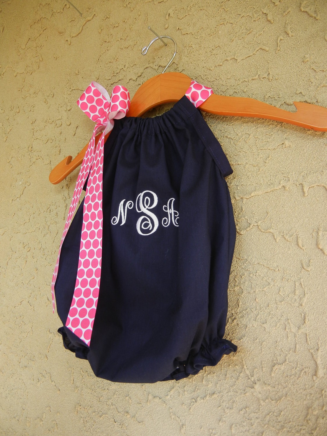 Monogrammed Navy Pillowcase Bubble Romper - sizes 3m - 24m....PERFECT for SUMMER and the BEACH