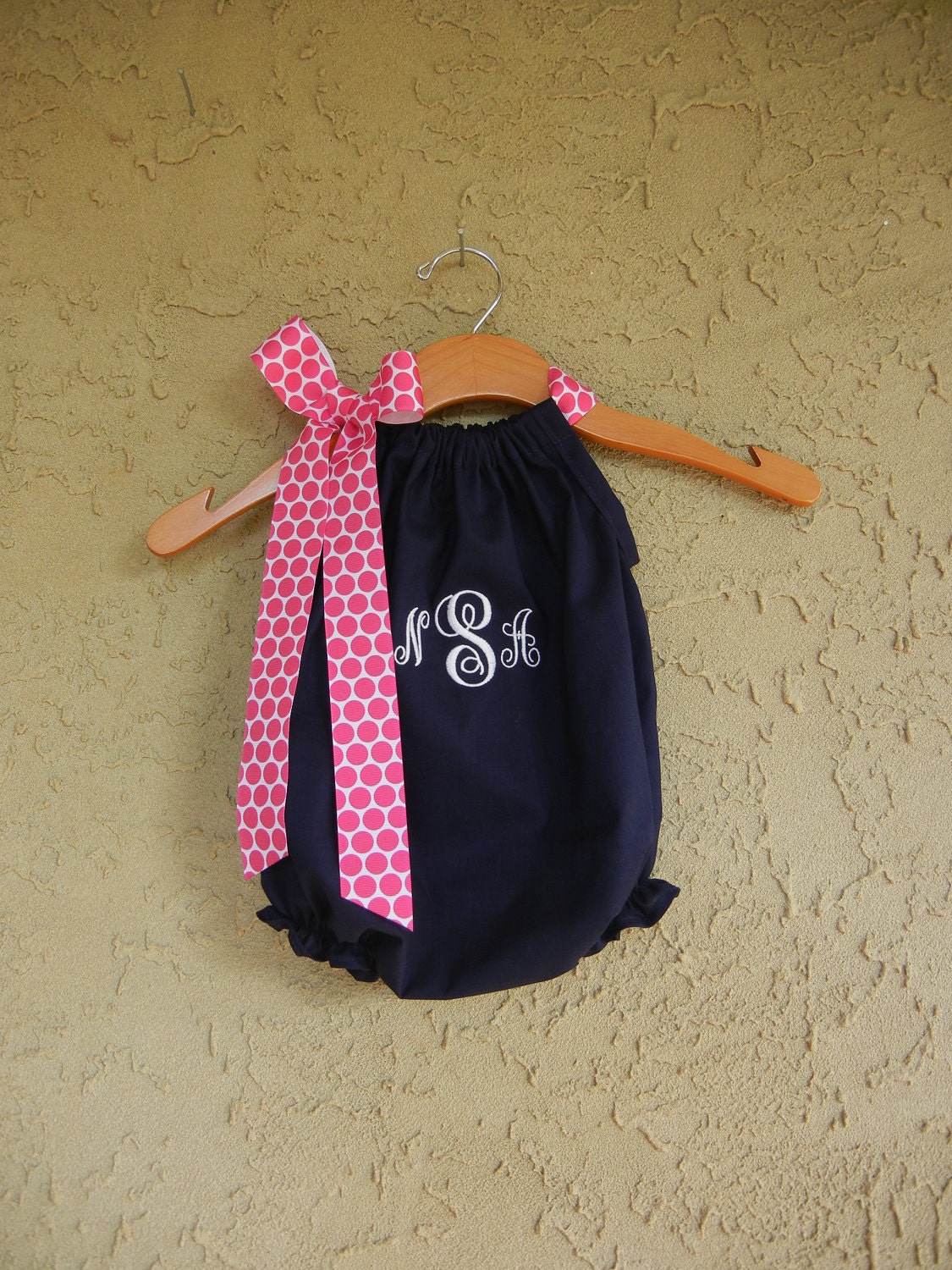 Monogrammed Navy Pillowcase Bubble Romper - sizes 3m - 24m....PERFECT for SUMMER and the BEACH