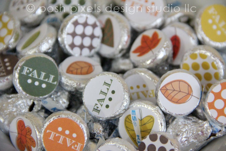 FALL - Printable Candy Stickers - Green, Orange and Polka Dot - Kiss Stickers - DIY Celebrate Fall Collection - by Make Life Cute Il_170x135