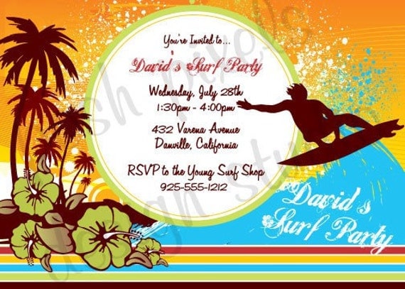 BIRTHDAY INVITATION - Printable 5"x7" Surfing Party Invitation Design - Grunge Surfer Collection by Make Life Cute Il_570xn