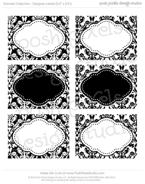 PRINTABLE Designer Labels - Black, White and Damask - DIY Damask Collection Il_570xn