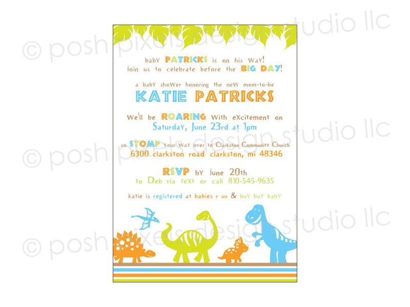 DINOSAUR INVITATION - Printable 5"x7" Invitation Design - Baby Shower - DIY Dino Baby Collection - by Make Life Cute Il_570xn