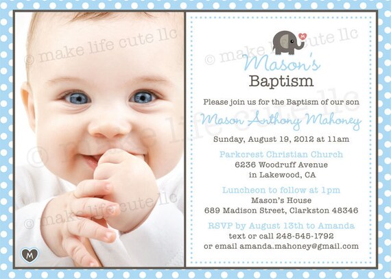 ELEPHANT - Printable 5"x7" Photo Invitation - Baptism, Dedication, or Communion - DIY Elephant Christening Collection - by Make Life Cute Il_570xn