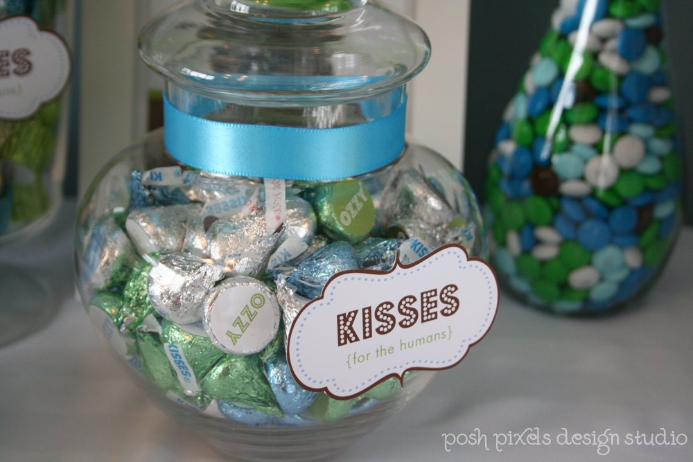 CANDY STICKERS - Printable Birthday Candy Stickers - Blue, Brown, Green and Polka Dot - DIY Puppy Party Collection - by Make Life Cute