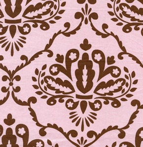 Maternity Delivery Hospital Gown in Pink & Brown Damask- Ready to ship  - Great Baby Shower Gift