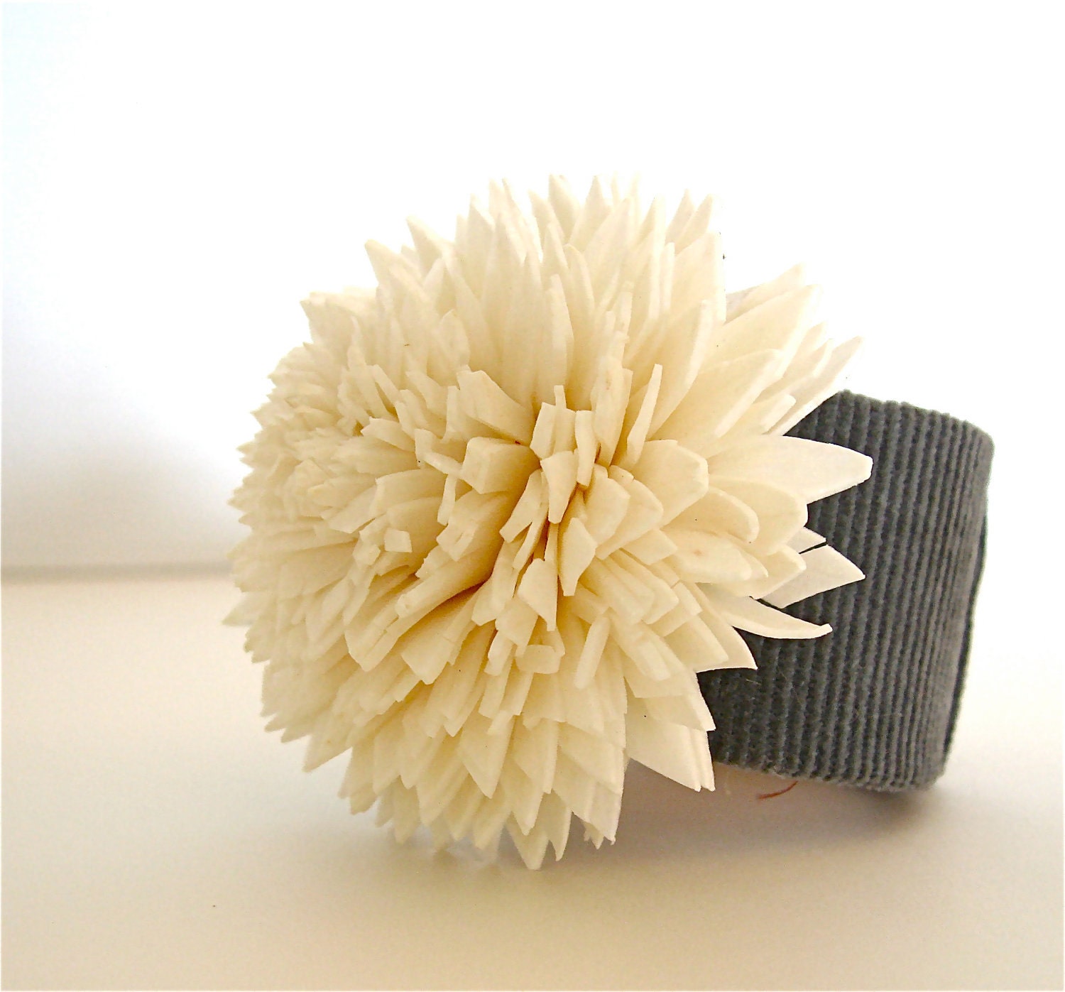 Napkin Rings - set of four made with grey corduroy and Sola flowers, houseofpeltier