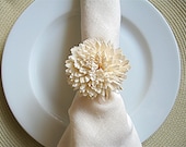 Wedding Napkin Ring decor - neutral colored flower and light burlap, set of 50