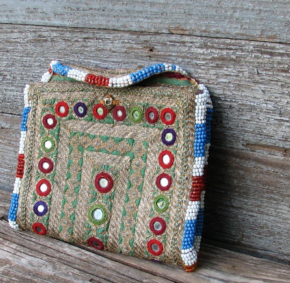 Vintage Embroidered and Beaded Tribal Pouch