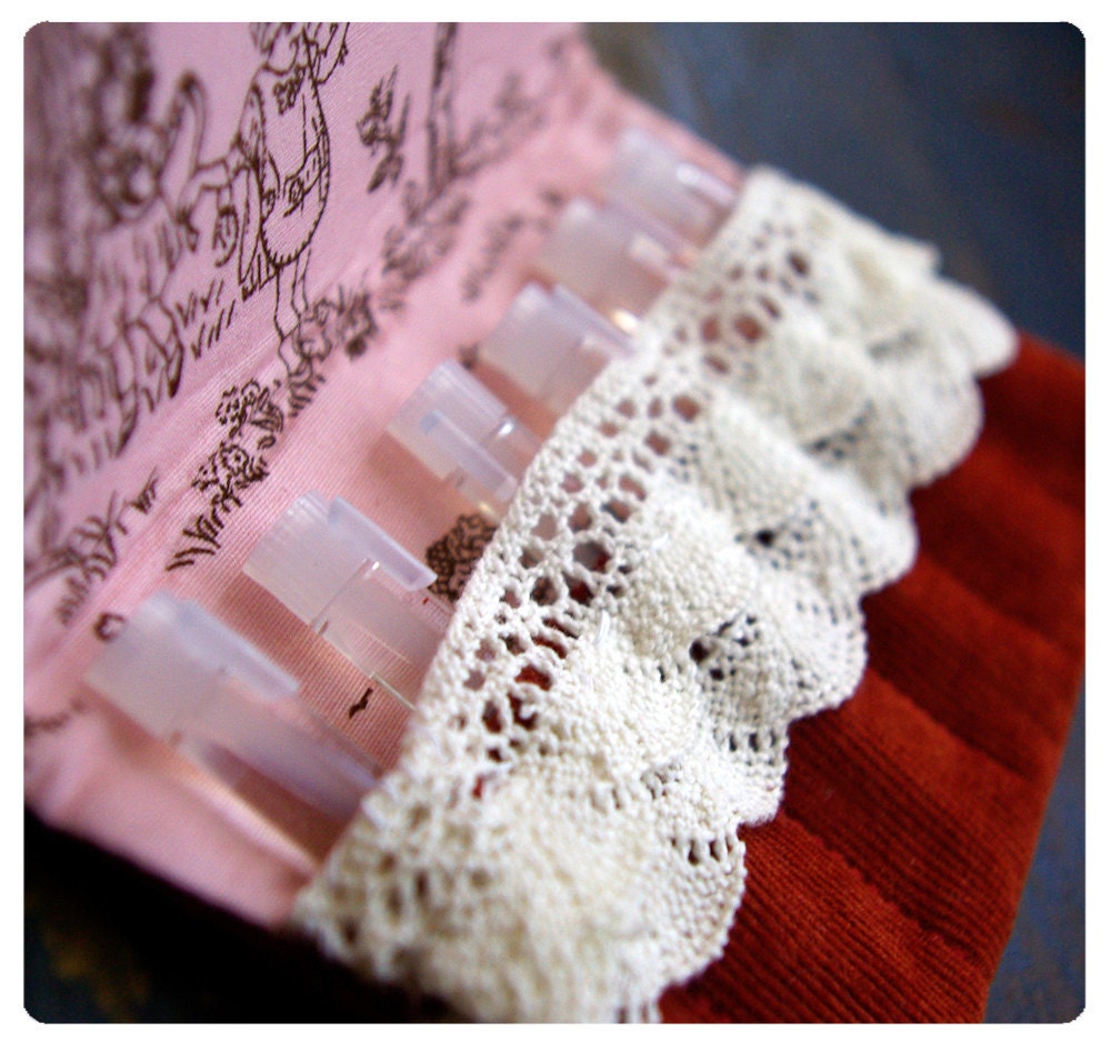 6 dapper vials of artisan perfume oil in handsewn case - pick your poison today - natural perfume oil sampler pack