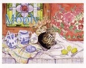 Brown Tabby Cat Blue Willow in Teenage Cat Note Card Blank 4x5 From Original Watercolor Painting