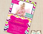 Rainbow Chevron Invitation, DIY Printable Invitation, First Birthday Party...by Maxim Creative Invites