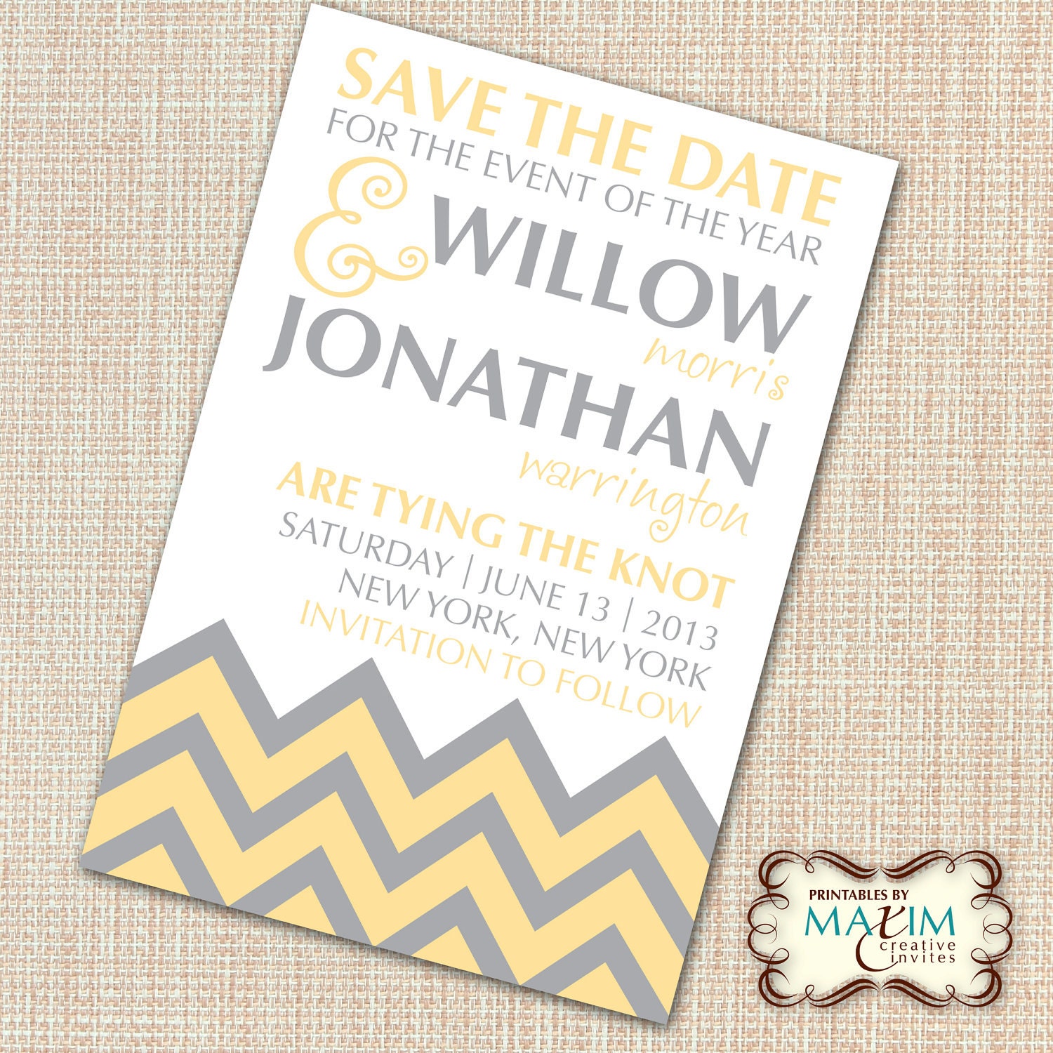 DIY Printable Invitation - Save the Date, Engagement Party, Wedding invitation, Chevron Pattern Invitation, Couples Shower Invitation