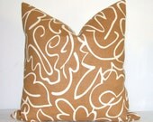 Pillow Cover - Decorative Pillow - Throw Pillow - Accent Pillow - Toss Pillow - Scalamandre - 17x17 inch - Linen - Caramel - Ivory
