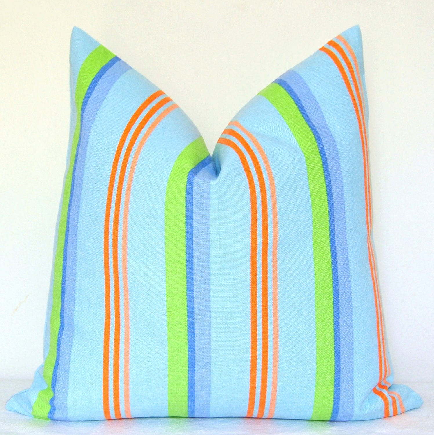 Both Sides - Pillow Cover - Decorative Pillow - Sofa Pillow - Throw Pillow - Accent Pillow - Stripes - 17x17 inches - Blue - Orange - Green