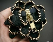 Zipper Brooch - Black with gold teeth