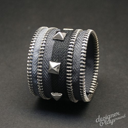 1.5inch Zipper Band Cuff in BLACK and SILVER