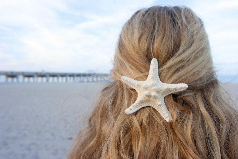 Large White Knobby Starfish Hair Barrette.