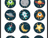 Outer Space 2 inch Round Printable Circles for stickers, cupcake toppers, cards, scrapbooking and all paper crafts