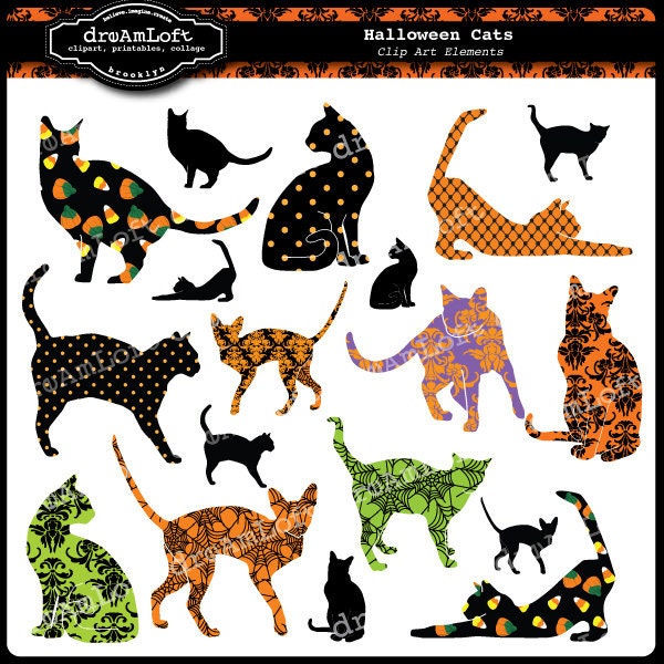Halloween Cats Digital Clip Art for Personal and Commercial Use Clipart