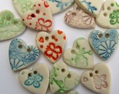 Small Handmade 1.5cm Heart Porcelain Buttons - Set of 5