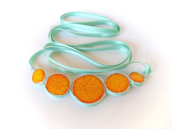 Statement Bubble Necklace orange, yellow and aqua Geometric Ceramic Jewelry