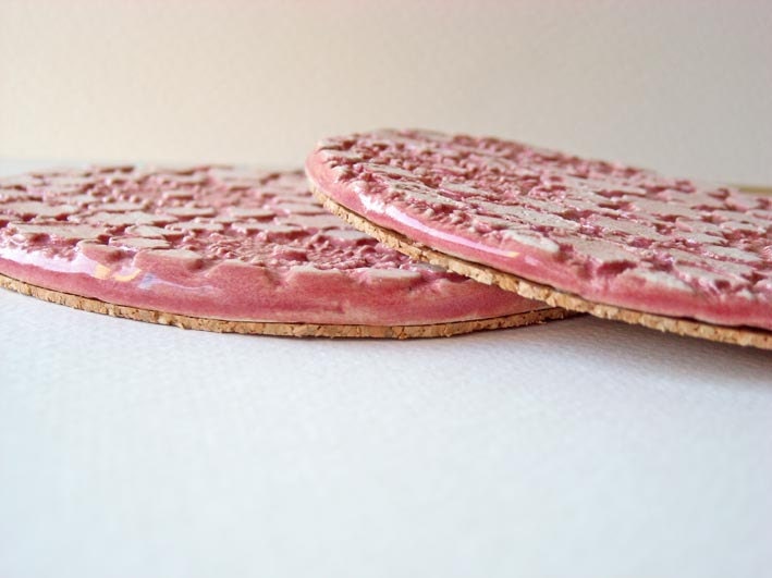 Ceramic Coasters, dusty pink lace imprint home decor housewares, set of two