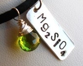 Peridot and Sterling Silver Stamped Necklace - Olivine Chemical Formula Mg2SiO4
