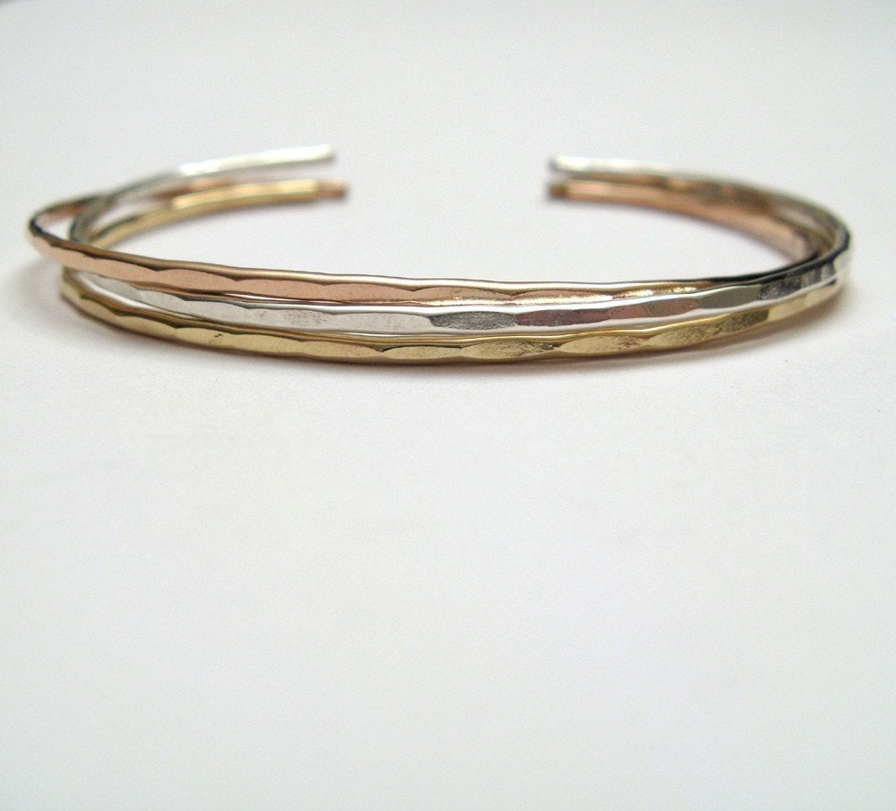 3 Thin Ophelia Cuffs, a little bit of everything, custom size, handmade stacking cuffs by lotusstone