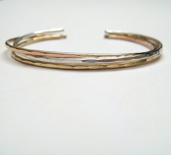 3 Thin Ophelia Cuffs, a little bit of everything, custom size, handmade stacking cuffs by lotusstone