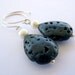 SALE - Laura handmade earrings - black lava rock and white pearl by lotusstone on etsy