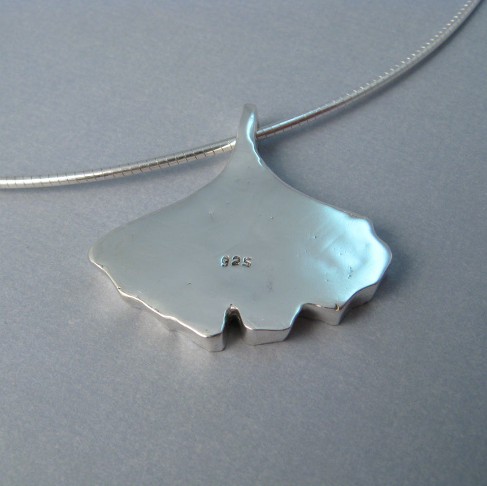Midori Necklace - ginkgo necklace sterling silver and turquoise or magnesite, by lotusstone