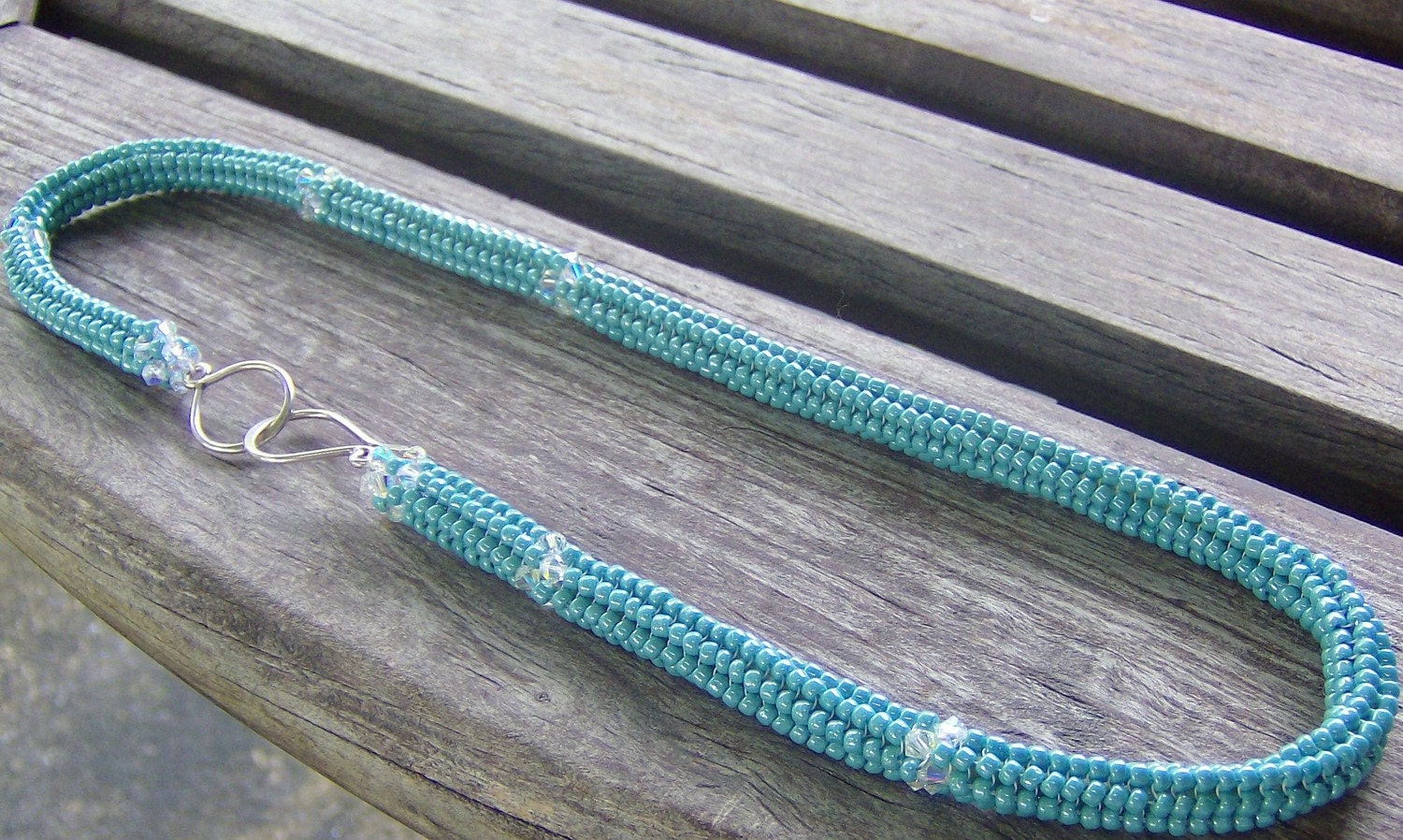 Necklace Turquoise Statement Strand Herringbone beadwork Bohemian Weddings Boho Mod