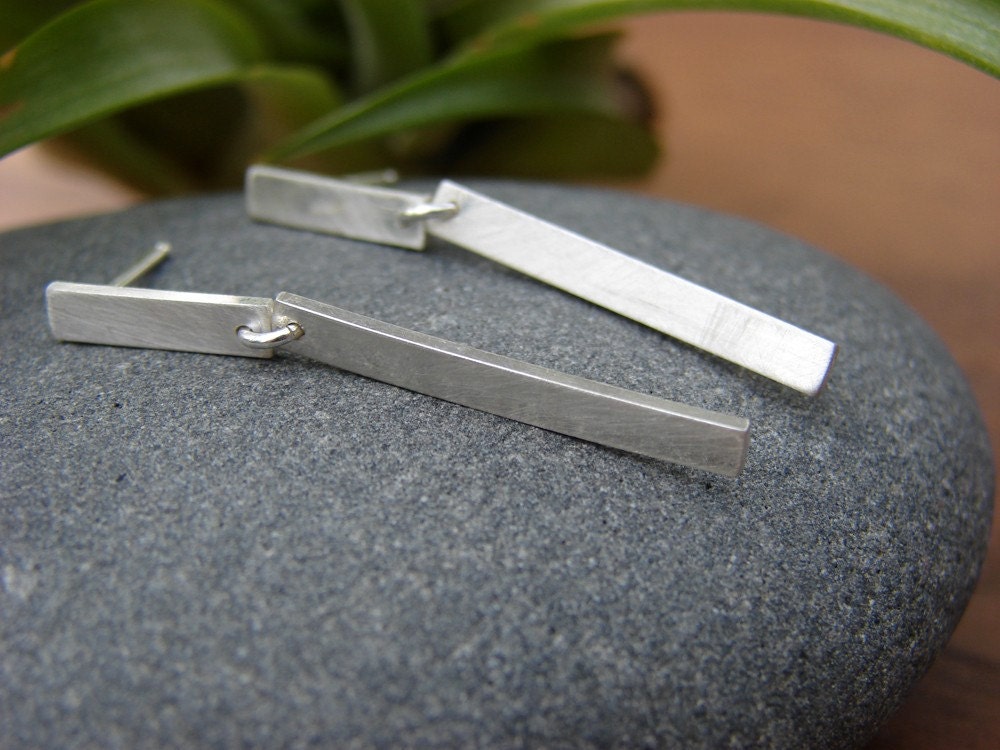 Modern Silver Dangle Post Earrings