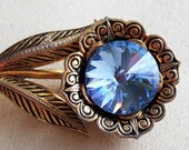 Vintage Royal Blue Rhinestone Damascene Brooch Pin