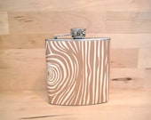 Woody- 6 oz Stainless Steel Flask - Faux Bois in Brown and Cream