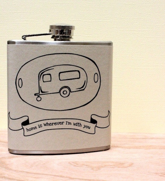6 oz Stainless Steel - 'Home is Wherever I'm with You' Flask - Doodle Series