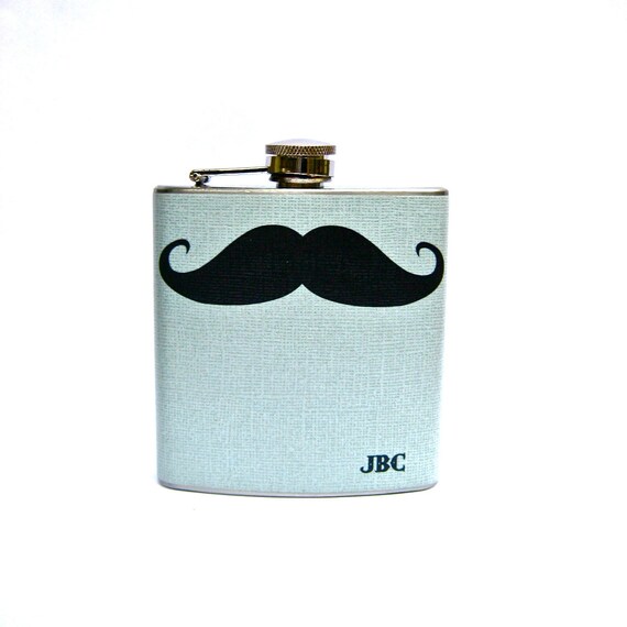 As seen on MSN.COM - Flask - 6 oz Stainless Steel - The Original Personalized Mustache Flask on Light Grey