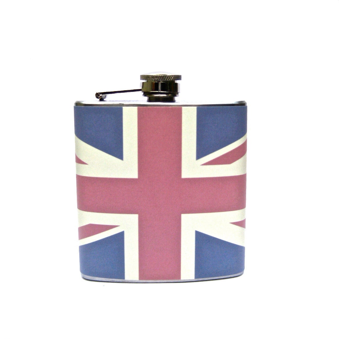Flask - 6 oz Stainless Steel- Union Jack - British Flag Flask- England English London Flask