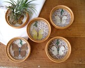 Free Shipping. 5 vintage butterfly coasters