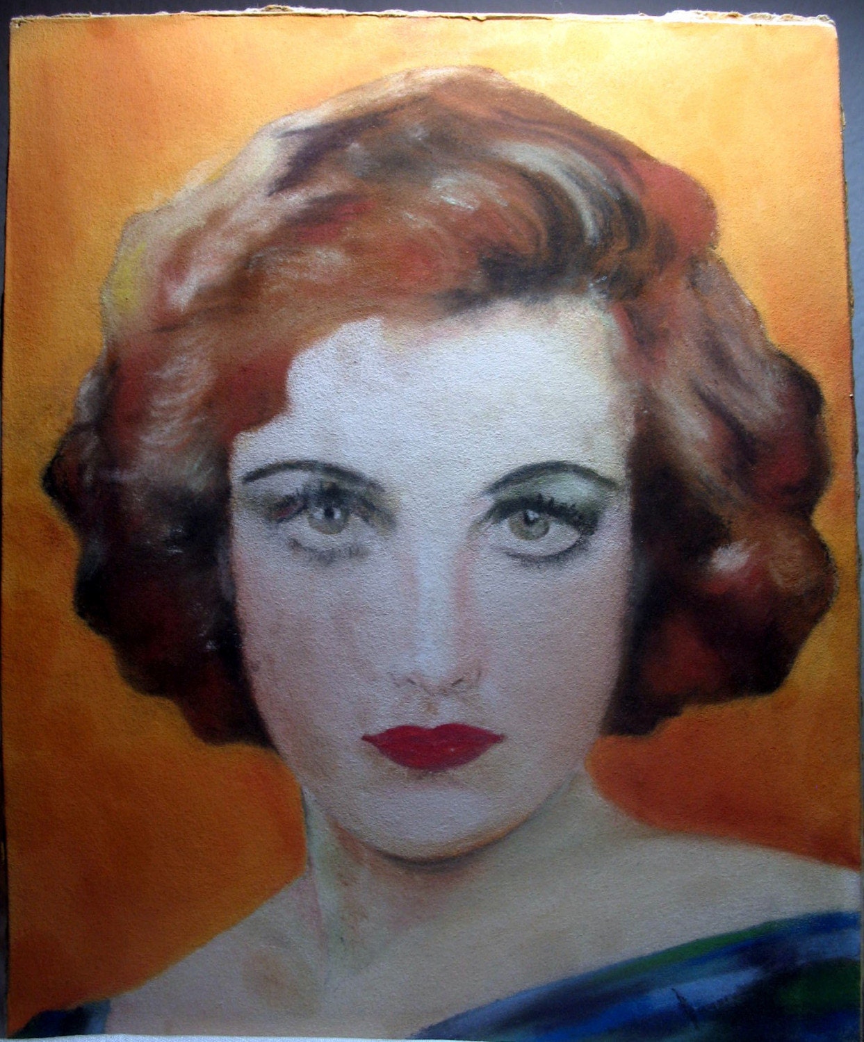 RESERVED FOR HOTVINTAGE Gorgeous 1940's Pastel Painting of a Beautiful Woman Art Portrait Hollywood Glamour