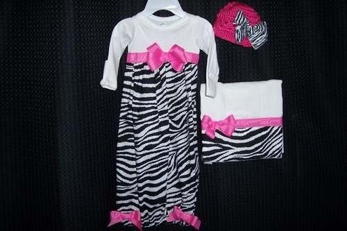 Boutique Infant Girls Zebra Layette Gown 3 pc set soo pretty great for coming home outfit