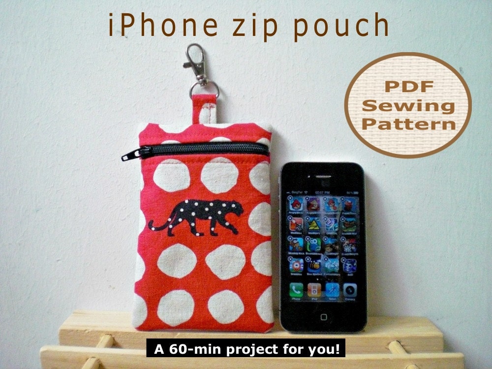 INSTANT DOWNLOAD Make a  iPhone Zip Pouch in 60-min - PDF Sewing Pattern And Tutorial