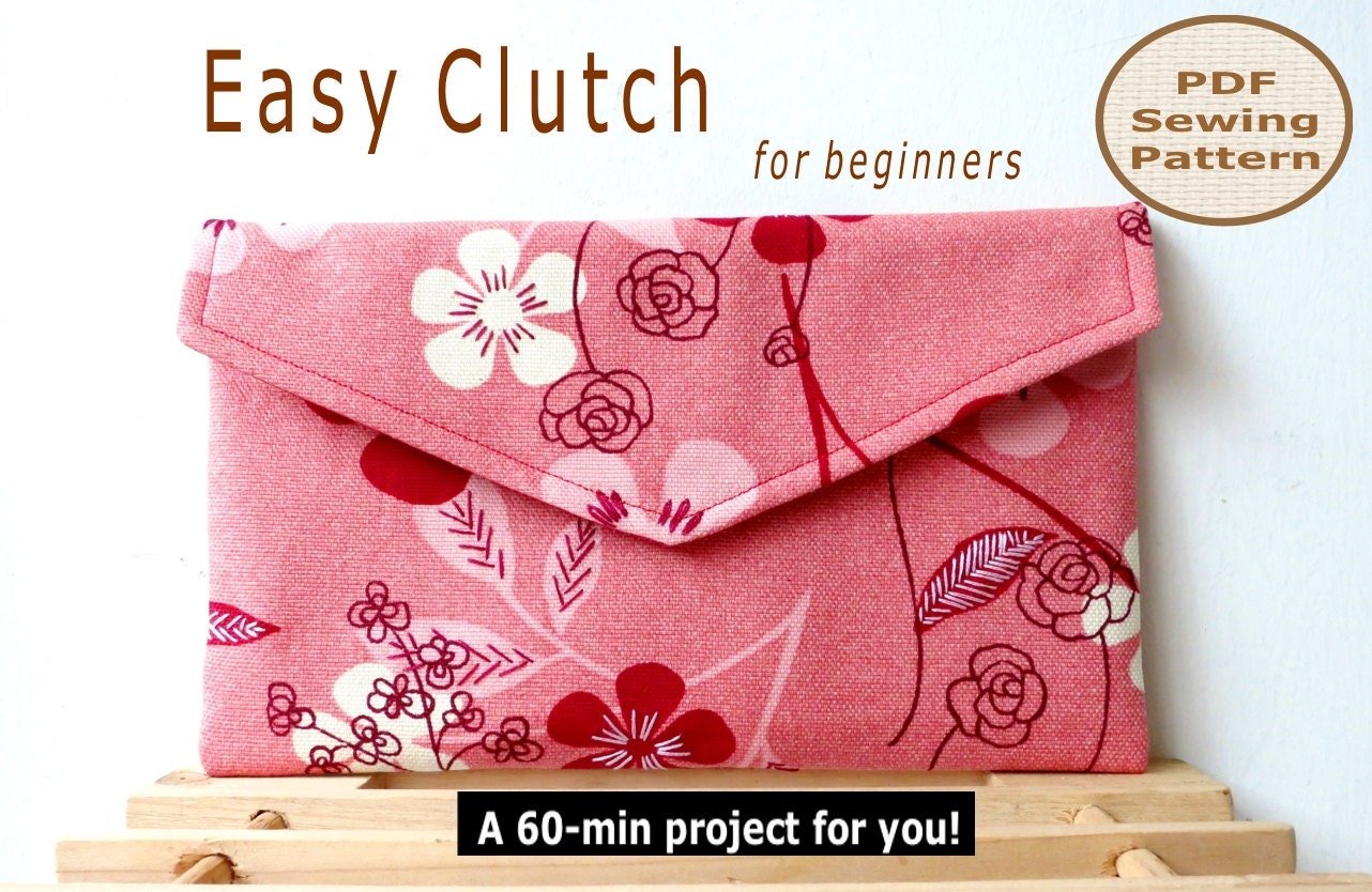 Easy Beginner Clutch INSTANT DOWNLOAD A 60-min PDF Bag Sewing Pattern And Tutorial