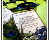 50 Custom Designed JANELLIE Peacock Lovebirds Themed Wedding Invitations