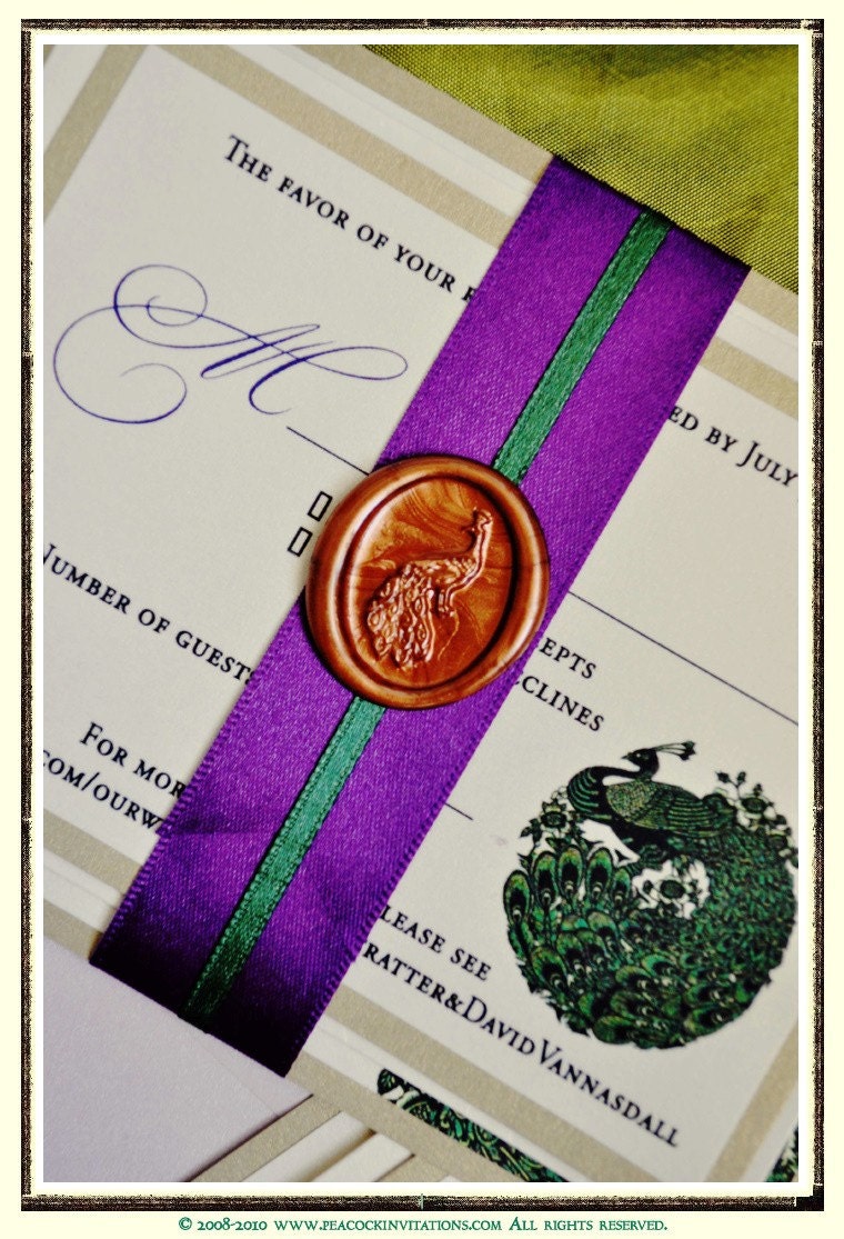 50 Custom Designed JESSICA Peacock Lovebirds Wedding Invitations