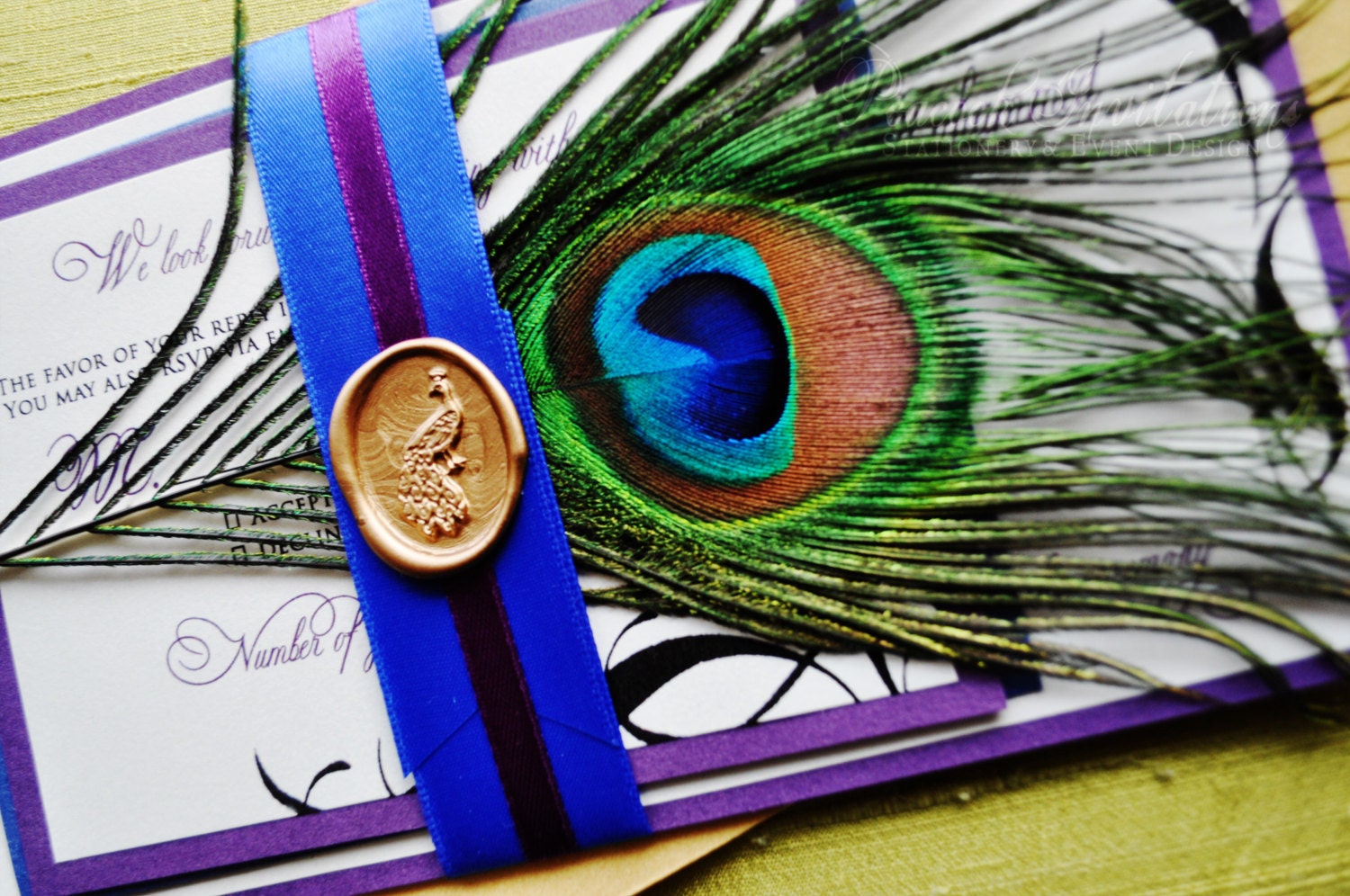 50 Custom Designed QUINAE Peacock Themed Wedding Invitations