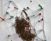 Mixed Media Straws Thread Wood Shavings in Pouch Painting "Bottom Feeder"