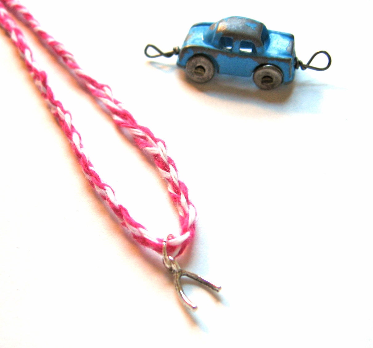 Wishbone Necklace Make a Wish Pendant Pink Sorbet Twine